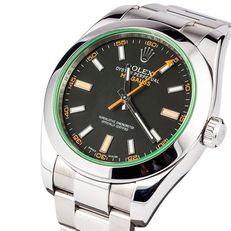 rolex milgauss green glass|Rolex Milgauss 116400 white dial.